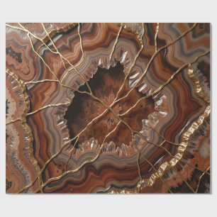 Golden Kintsugi Agate Slice Luxury Mineral  Wrapping Paper
