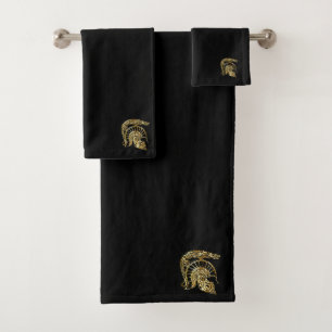 Golden knight armour helmet forge in gold (black) bath towel set