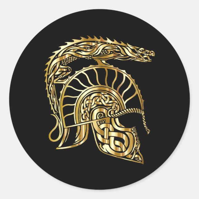 Golden knight armour helmet forge in gold texture classic round sticker (Front)