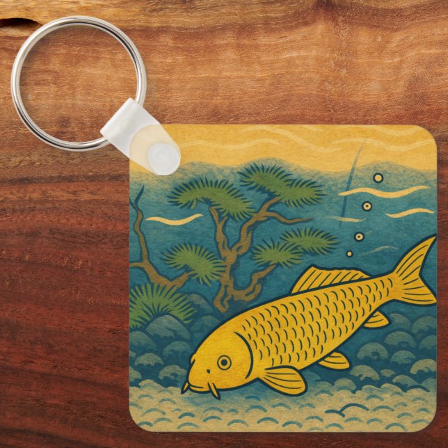 Golden Koi Japanese Art Keychain (Front)
