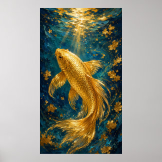 Golden Koi Serenity | Luxury Underwater Gold Poster