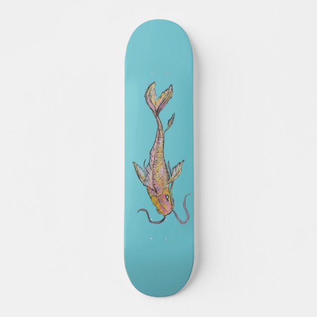 Golden Koi Watercolor Skateboard (Front)