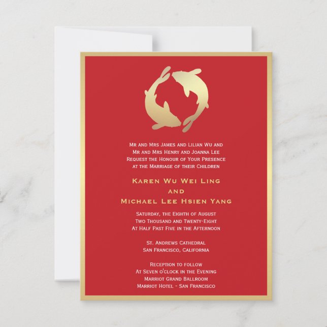 Golden Koi Wedding Invitation (Front)