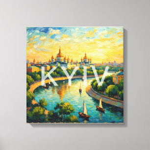 Golden Kyiv Cathedral River Scene Canvas Print