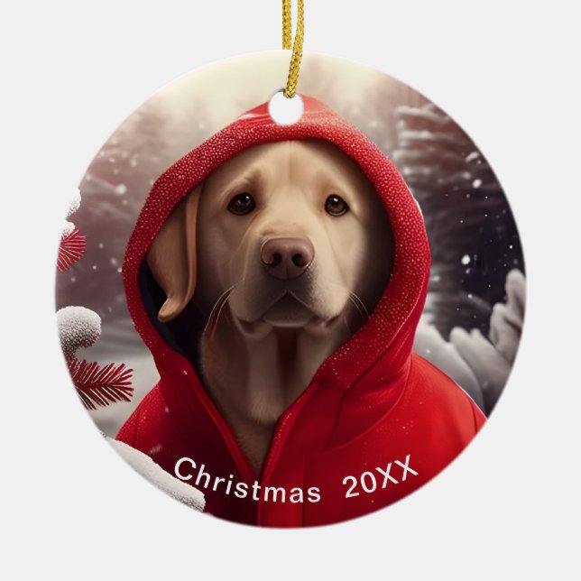 Golden Lab Christmas Date or Add Pet Photo  Ceramic Ornament (Front)
