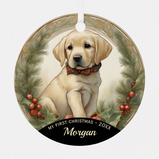 Golden Lab Puppy's First Christmas Ornament (Front)