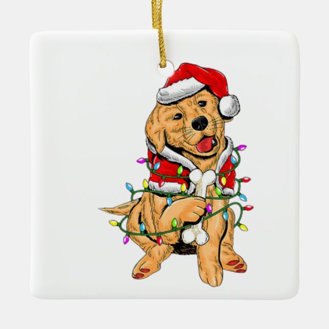 golden labrador retriever christmas light   ceramic ornament (Front)