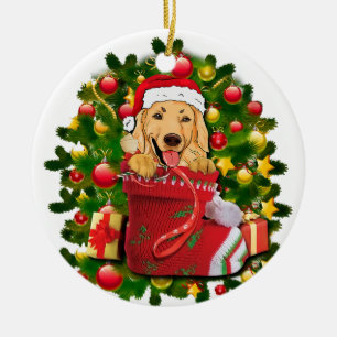 golden labrador retriever stocking christmas  ceramic ornament