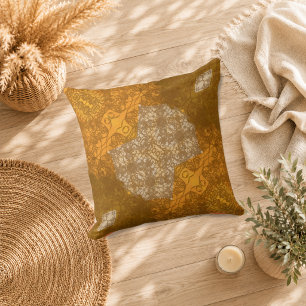 Golden Lace Mosaic Throw Pillow