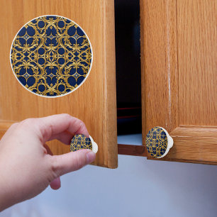 Golden Lace on Saphire Blue Ceramic Knob