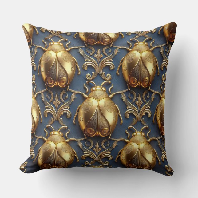 Golden Ladybugs Throw Pillow (Front)