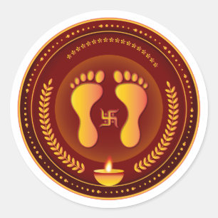 Golden Lakshmi Charan Diwali Classic Round Sticker