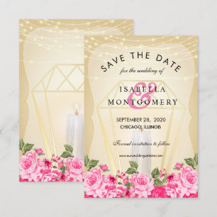 Golden Lantern and Pink Floral Invitation
