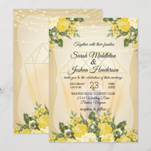 Golden Lantern and Yellow Floral Wedding Invitation