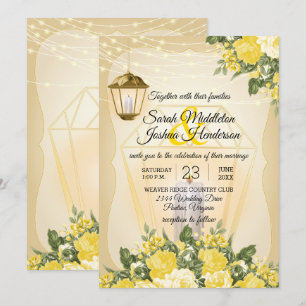 Golden Lanterns and Yellow Flower Wedding Invitation