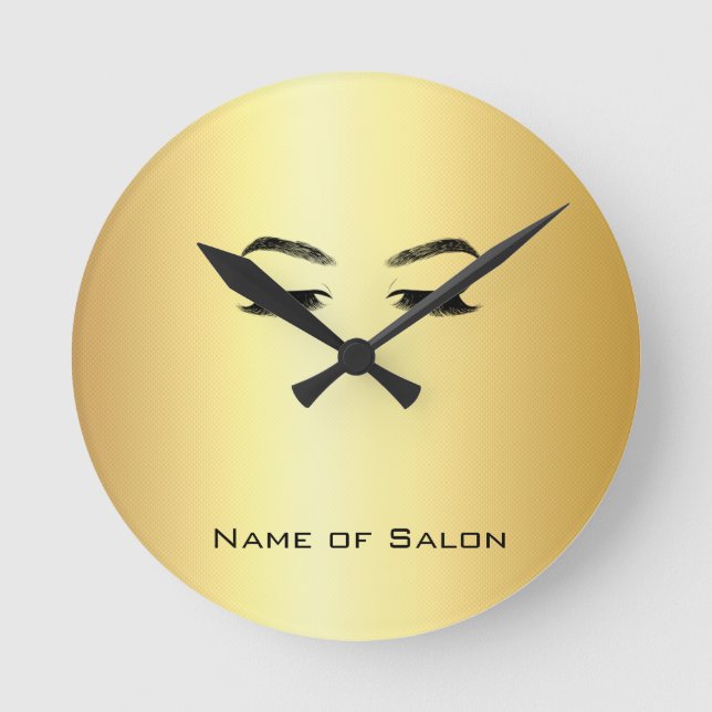 Golden Lashes & Brow Beauty Salon Round Clock (Front)