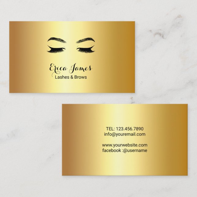 Golden Lashes & Brows Beauté Salon Carte de visite (Devant / Derrière)