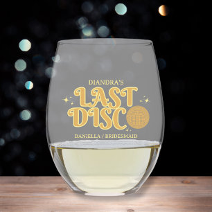 Golden Last Disco Retro Personalized Bachelorette Stemless Wine Glass
