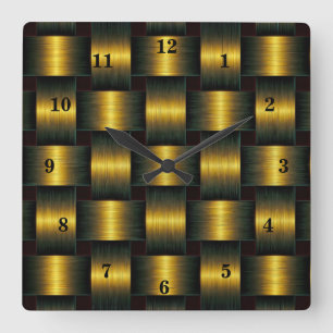 Golden Lattice Square Wall Clock