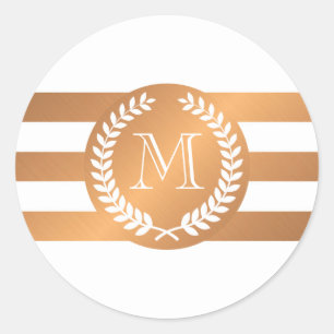Golden Laurel Wreath Monogram Classic Round Sticker
