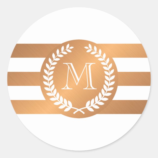 Golden Laurel Wreath Monogram Classic Round Sticker (Front)