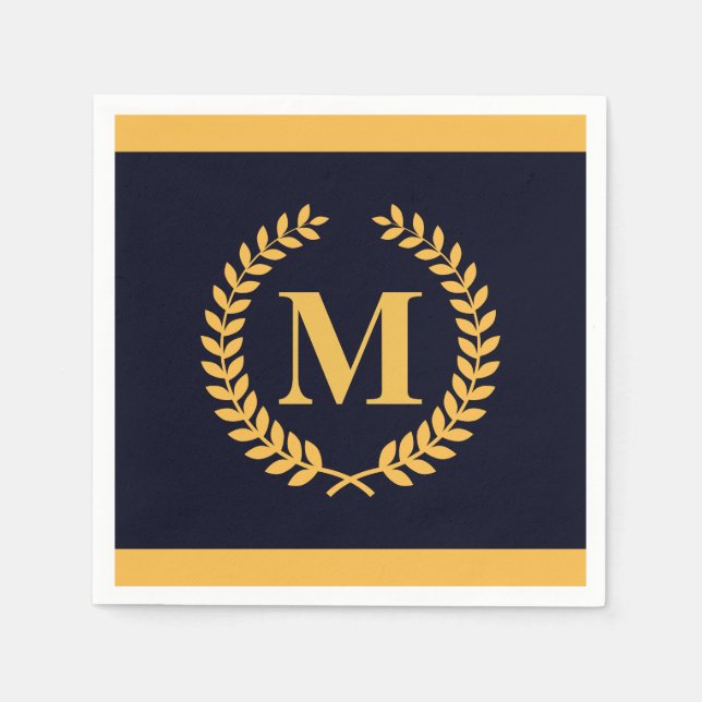 Golden Laurel Wreath Monogram Napkin (Front)