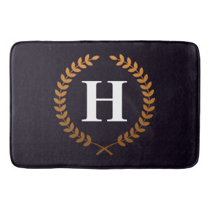 Golden Laurel Wreaths Monogram Bath Mat