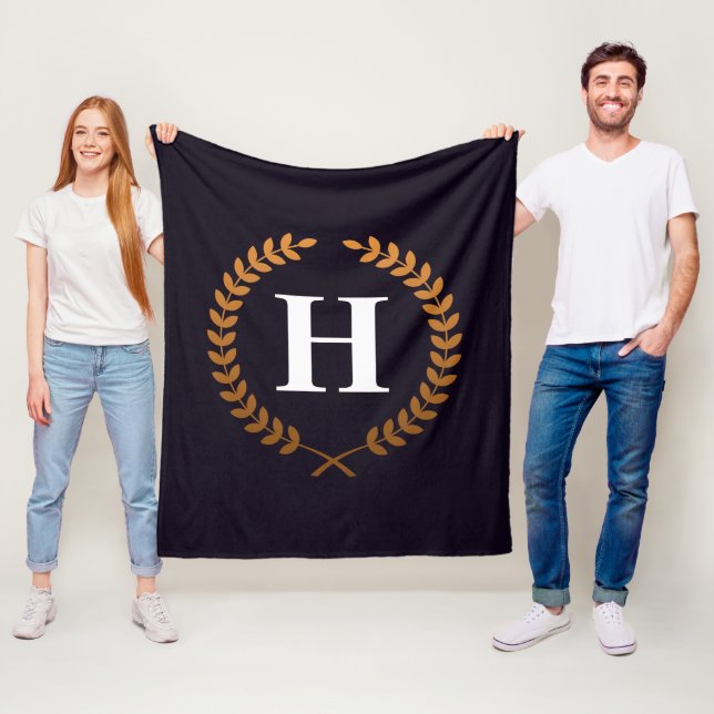 Golden Laurel Wreaths Monogram Fleece Blanket (In Situ)