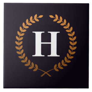 Golden Laurel Wreaths Monogram Tile