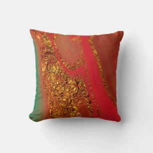 Golden Lava Flow – Red Orange & Metallic Gold Throw Pillow