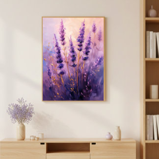 Golden Lavender Flowers Wall Art Print Poster