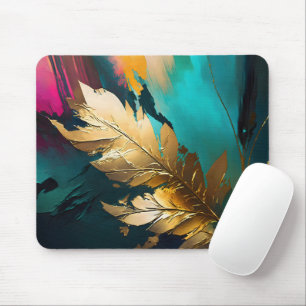 Golden Leaf – Abstract Botanical Modern Art Mouse Pad