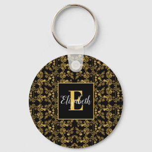 Golden leaf and black luxury Monogram custom Keychain