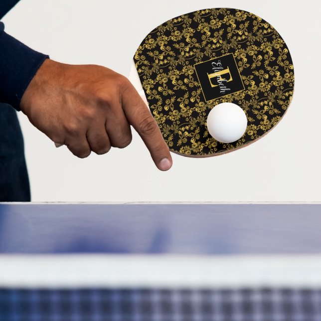 Golden leaf and black luxury | Monogram custom Ping Pong Paddle (Insitu)