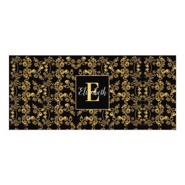 Golden leaf and black luxury | Monogram custom Rack Card (Front)