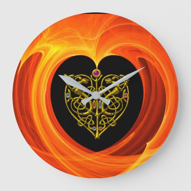 GOLDEN LEAF,  black orange yellow Large Clock (Front)