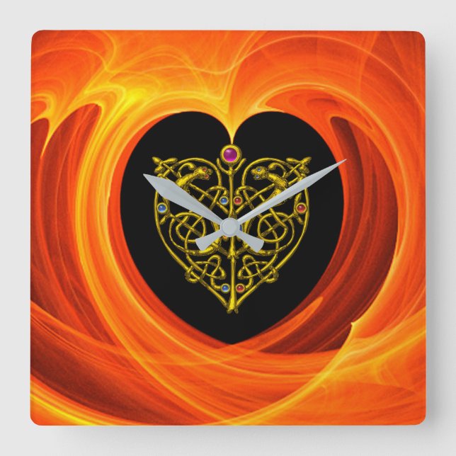 GOLDEN LEAF,  black orange yellow Square Wall Clock (Front)