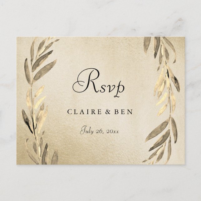 Golden Leaf Gold Foil Wedding Carte postale RSVP (Devant)