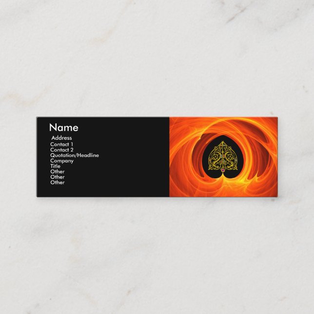 GOLDEN LEAF IN ORANGE FRACTAL SWIRLS MINI BUSINESS CARD (Front)