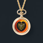 GOLDEN LEAF IN ORANGE FRACTAL SWIRLS WATCH<br><div class="desc">Elegant , unique, colourful design of  3d  hi tech jewel : gold heart ,  celtic knots , stylized animals,  vibrant, shiny gem stones, red, orange, yellow organic  fractal swirls, waves.  Very accurated  modelling and rendering  by Bulgan Lumini (c) .Part from series Hyper Talismans.</div>