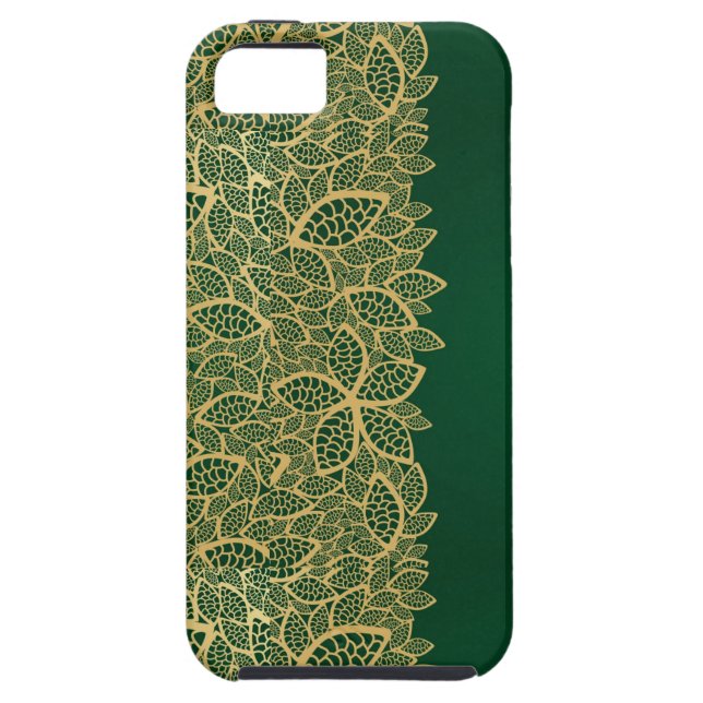 Golden leaf lace on green background Case-Mate iPhone case (Back)