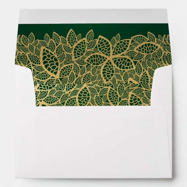 Golden leaf lace on green background envelope (Back (Bottom))