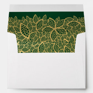 Golden leaf lace on green background envelope