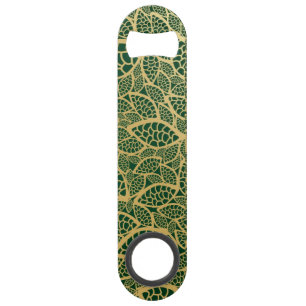 Golden leaf lace on green background speed bottle opener