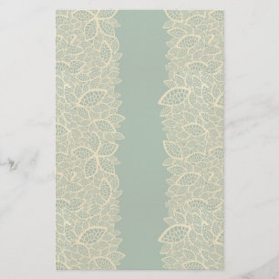 Golden leaf lace on green background stationery