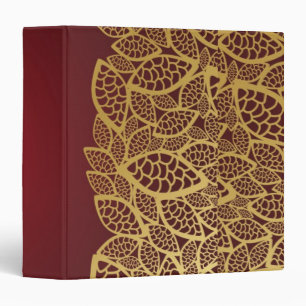 Golden leaf lace on red background binder
