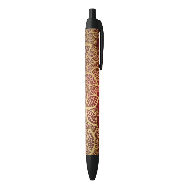 Golden leaf lace on red background black ink pen (Bottom (Vertical))