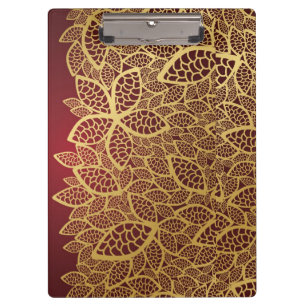 Golden leaf lace on red background clipboard