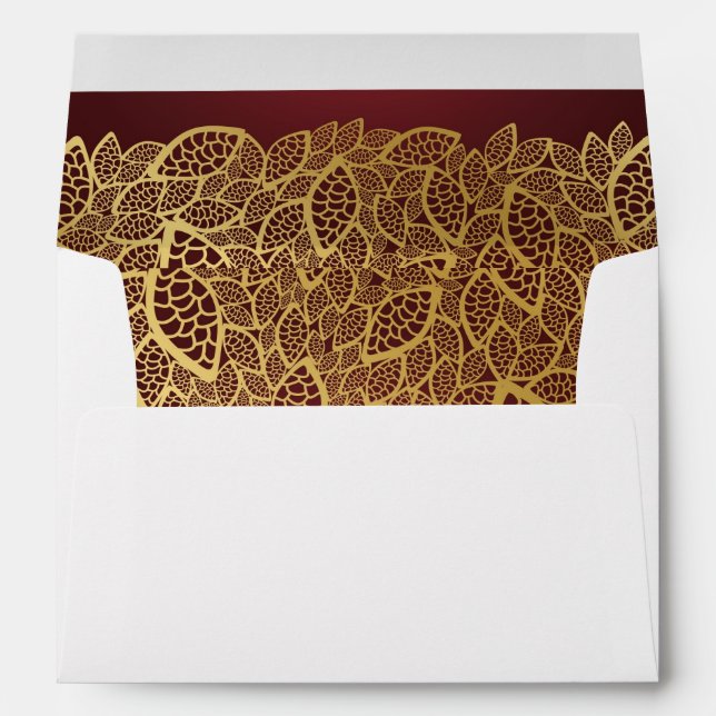 Golden leaf lace on red background envelopes (Back (Bottom))