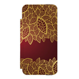Golden leaf lace on red background incipio watson™ iPhone 5 wallet case